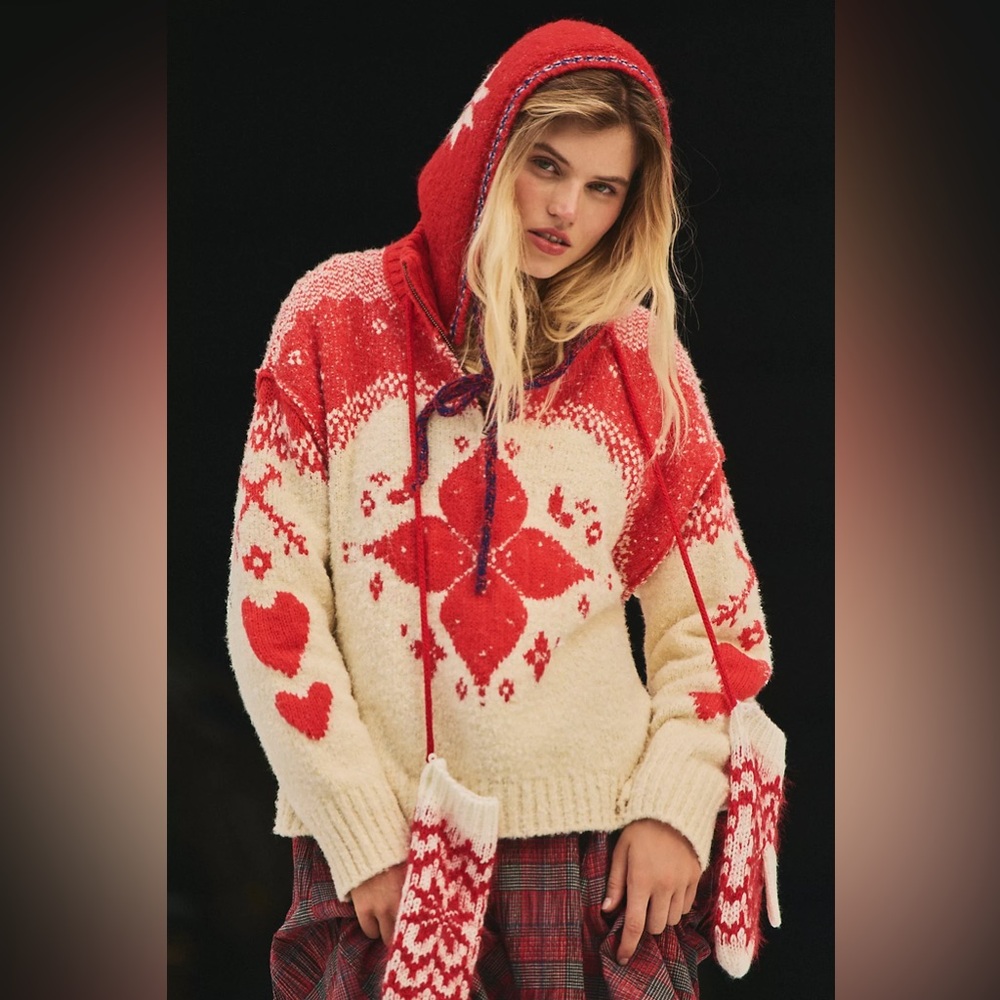 NWT Free People Mythical Knit Fair Isle Heart Pullover Sweater - Picture 4 of 7